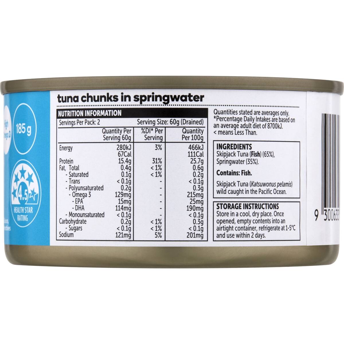 Essentials Tuna Chunks In Spring Water 185g bunch