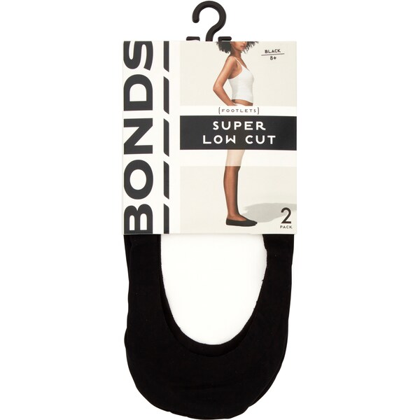 Bonds Super Low Cut Sock Black Black One Size 2 Pack