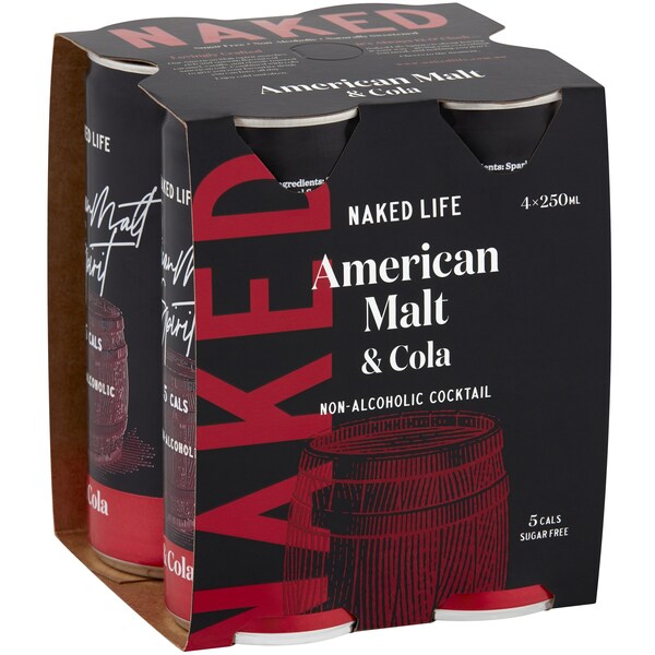 Naked Life Non Alcoholic American Malt Spirit & Cola 250mL x 4 pack