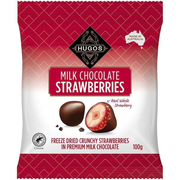 Hugos Chocolates Milk Chocolate Strawberries 100g