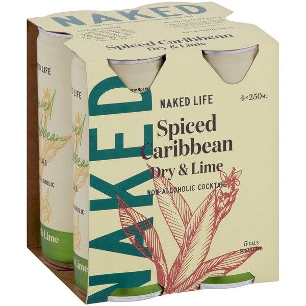 Naked Life Non Alcoholic Spiced Caribbean Dry & Lime 250mL x 4 pack