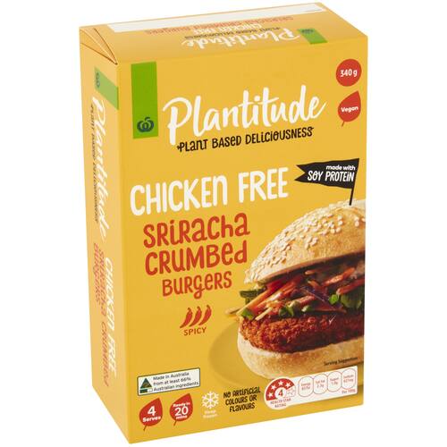 Woolworths Plantitude Chicken Free Sriracha Crumbed Burgers Spicy 4