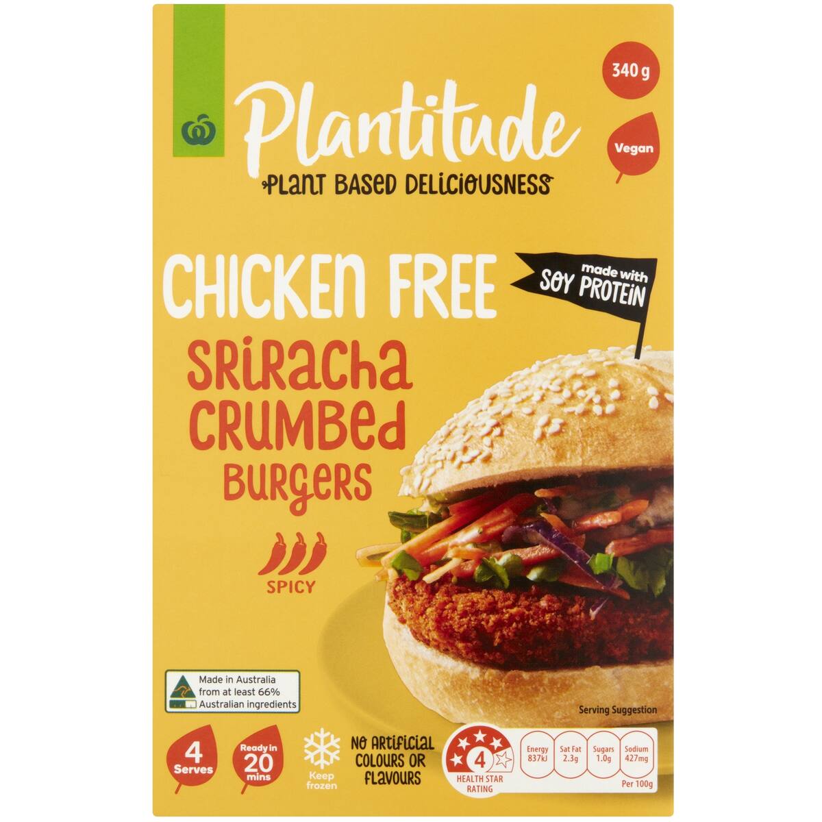 Woolworths Plantitude Chicken Free Sriracha Crumbed Burgers Spicy 4