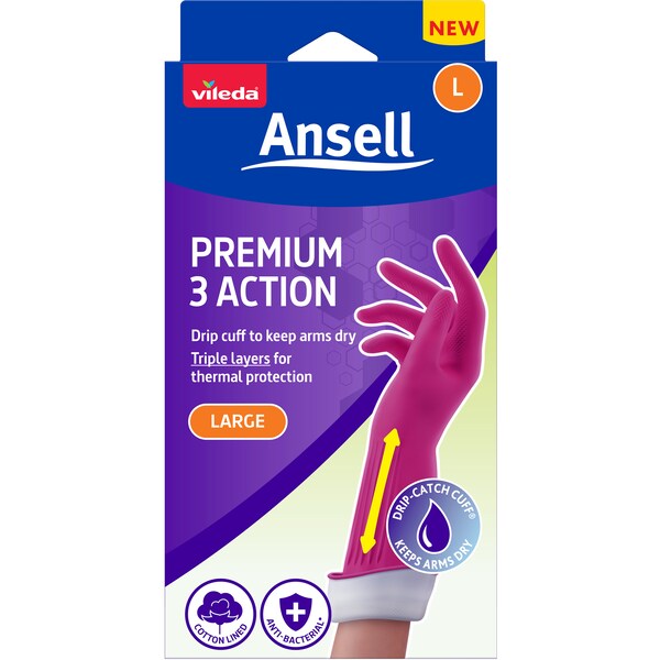 Vileda Ansell Premium 3action Gloves Small  Pair Each