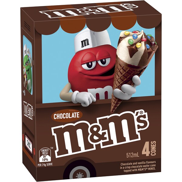 M&M's Chocolate Cone Reduced Fat Ice Cream 4 pack
