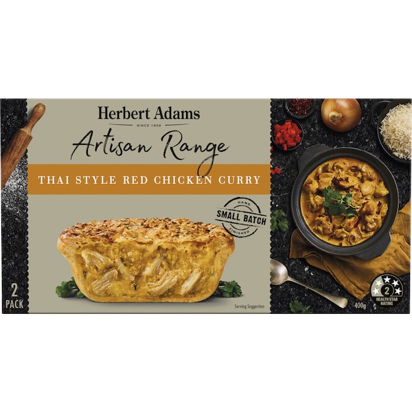 Herbert Adams Artisan Thai Style Red Chicken Curry Pies 2 pack