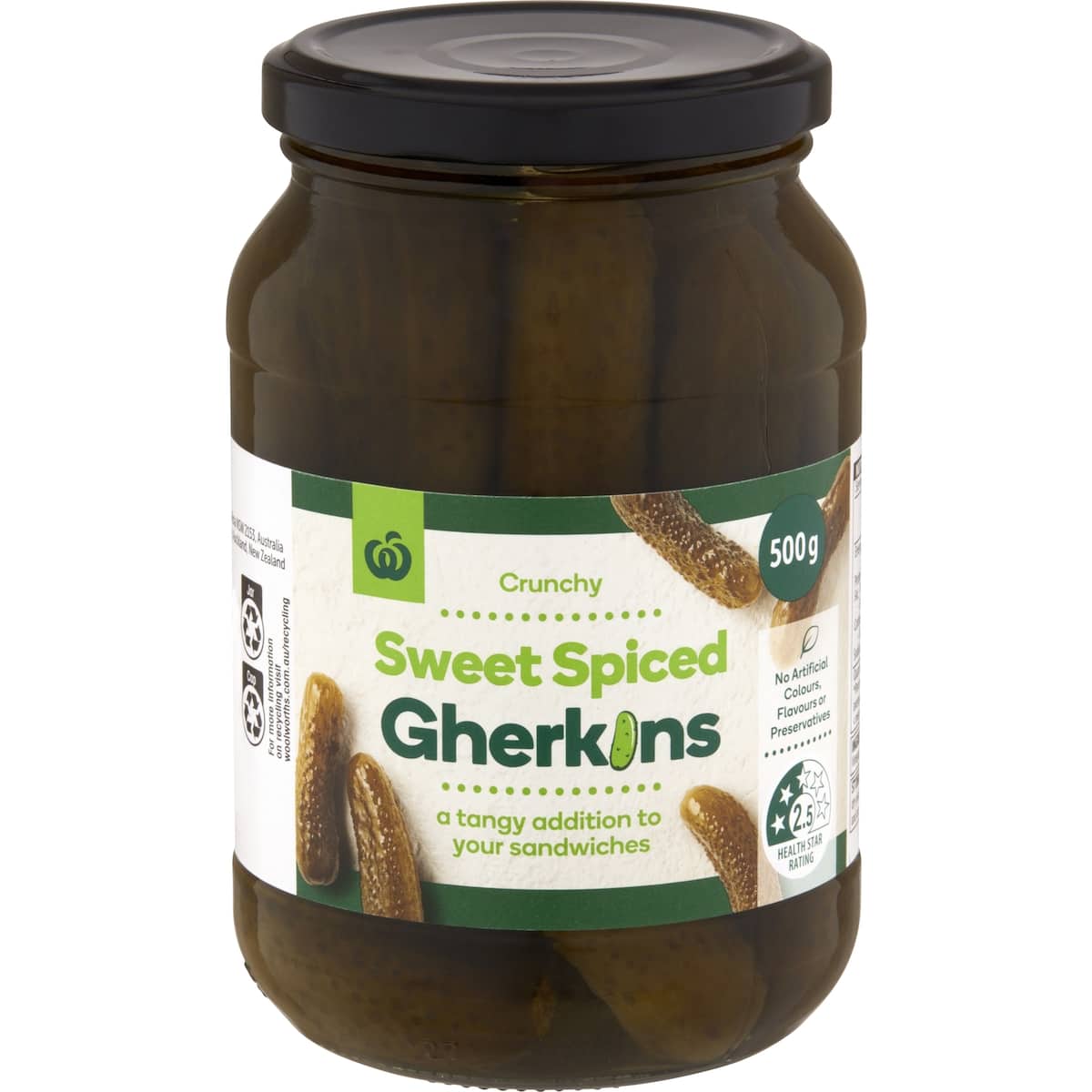 Woolworths Gherkins Sweet Spiced 500g bunch