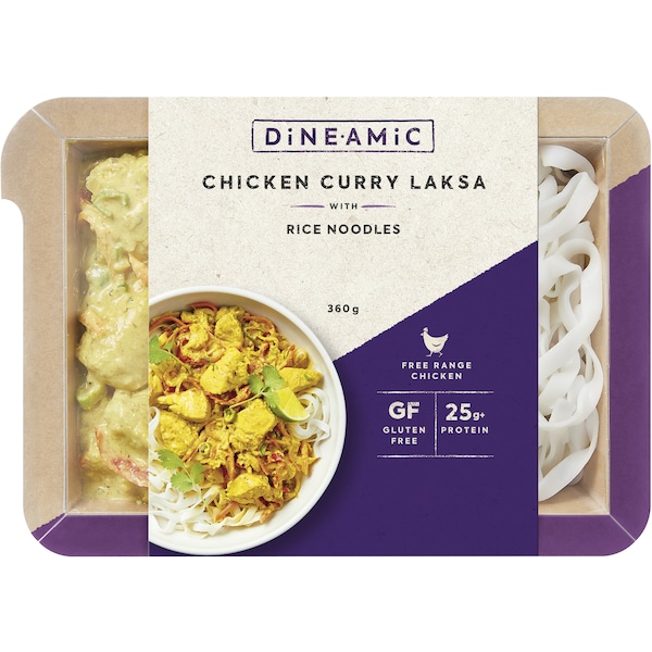 Dineamic Chicken Curry Laksa With Rice Noodles Chilled Meal 360g