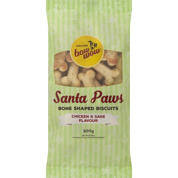 Bow Wow Christmas Chicken & Sage Paw Shaped Dog Biscuit 300g