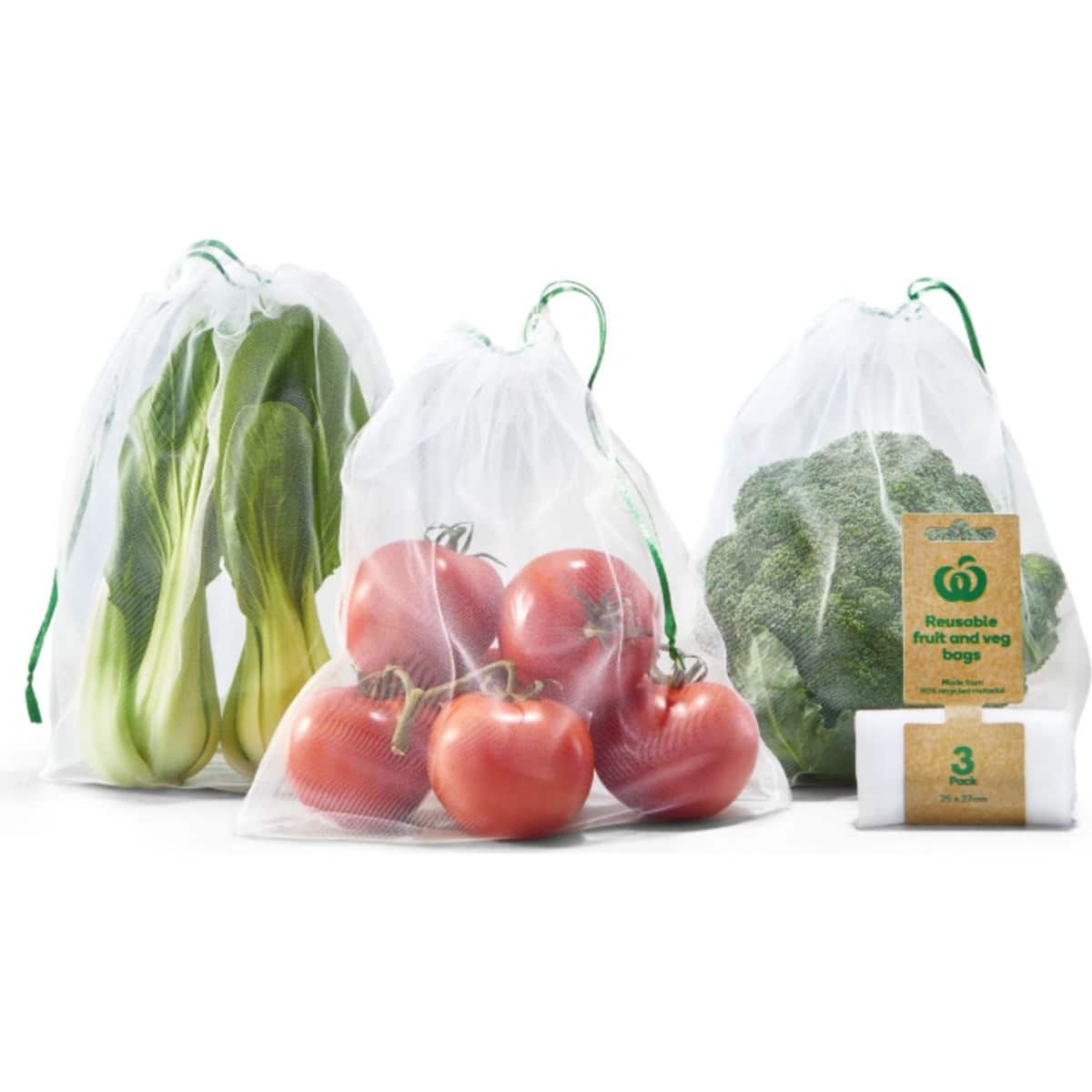 Woolworths Reusable Fruit & Vegetable Bags 3 Pack bunch