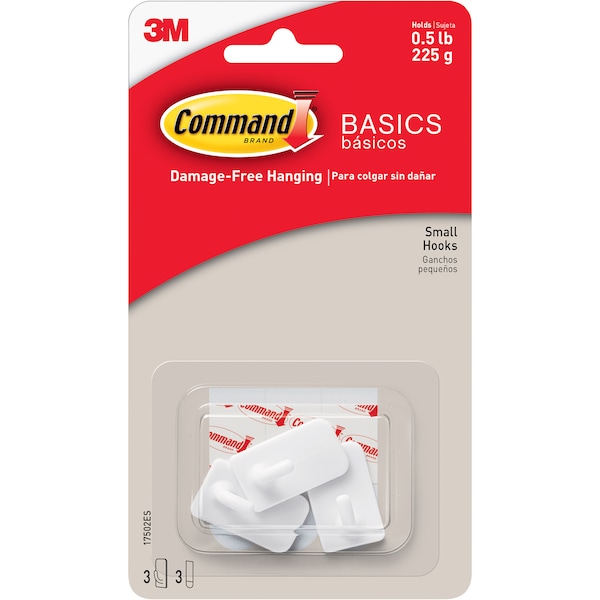 3M Command Basic Adhesive Hooks Small 3 pack