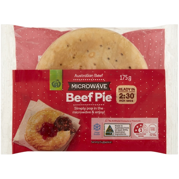 Woolworths Australian Beef Microwave Beef Pie 175g