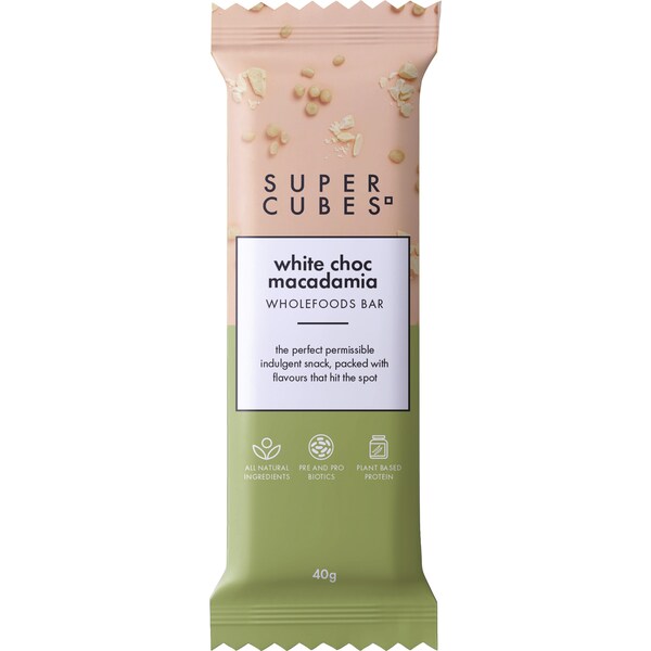 Super Cubes White Choc Macadamia Wholefoods Bar 40g