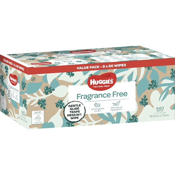 Huggies Thick Baby Wipes Fragrance Free 640 pack