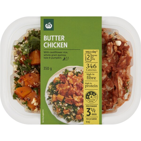 Woolworths Butter Chicken With Pumpkin Cauliflower Rice & Kale 350g