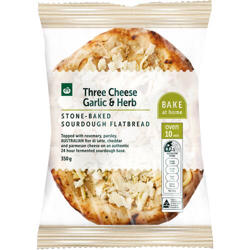 Woolworths Three Cheese Garlic and Herb Sourdough Flatbread 350g bunch
