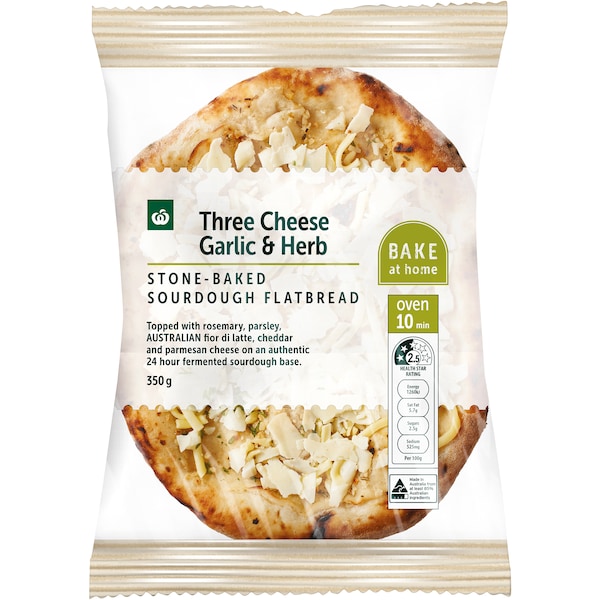 Woolworths Three Cheese Garlic & Herb Sourdough Flatbread 350g