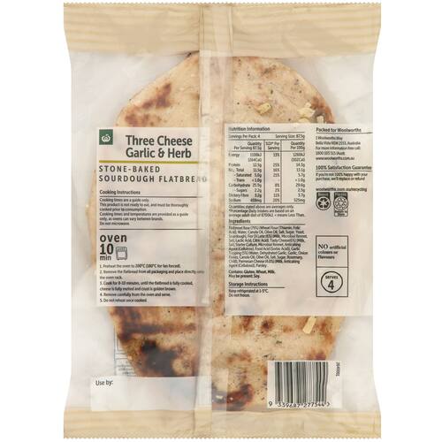 Woolworths Three Cheese Garlic and Herb Sourdough Flatbread 350g bunch