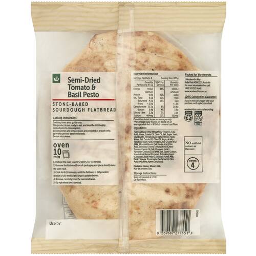 Woolworths Semi Dried Tomato and Basil Pesto Sourdough Flatbread 350g