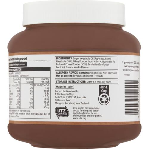 Woolworths Choc Hazelnut Spread 750g bunch