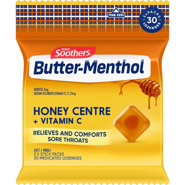 Allen's Butter-Menthol Throat Lozenge Liquid Centre Honey 30 pack