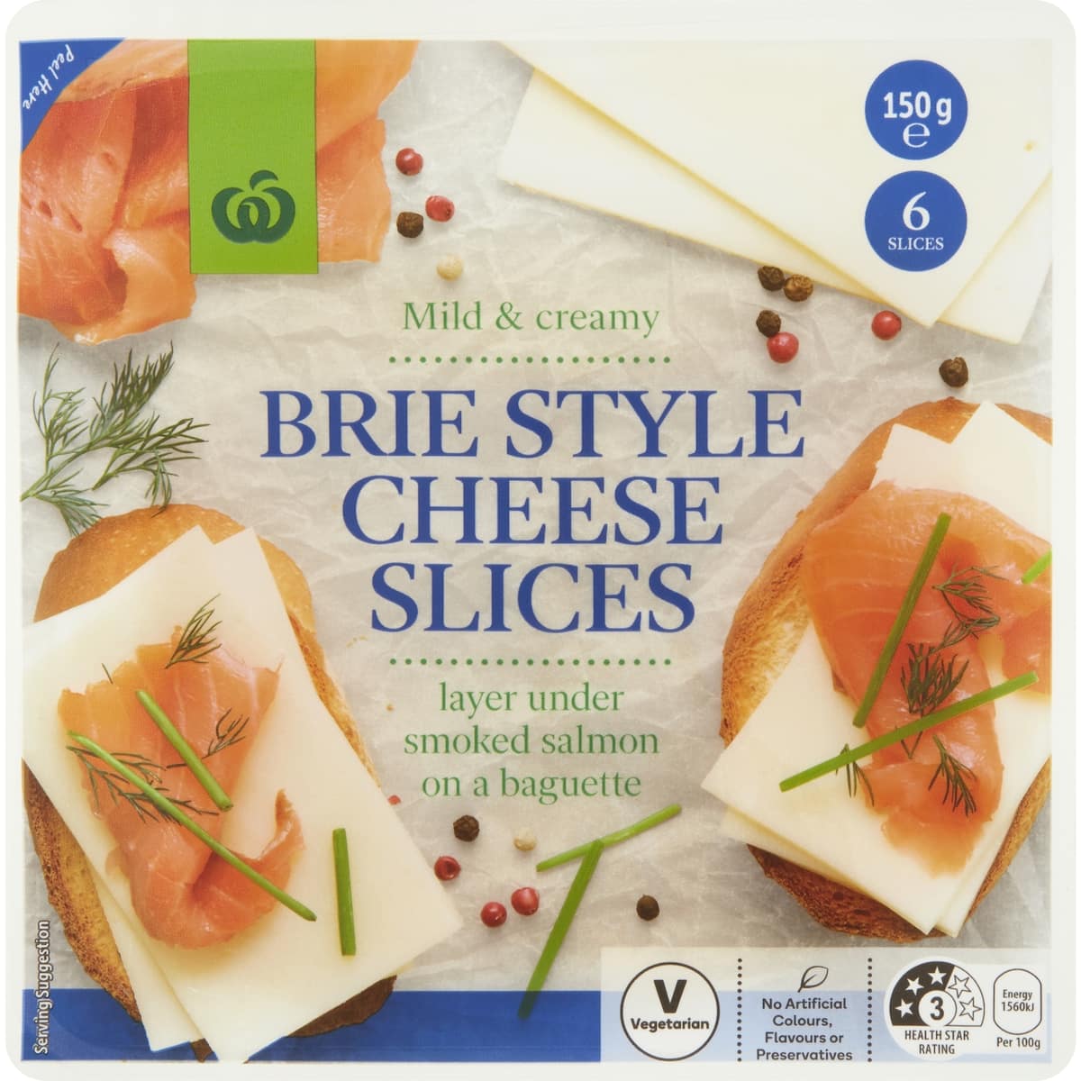 Woolworths Brie Style Cheese Slices 150g bunch