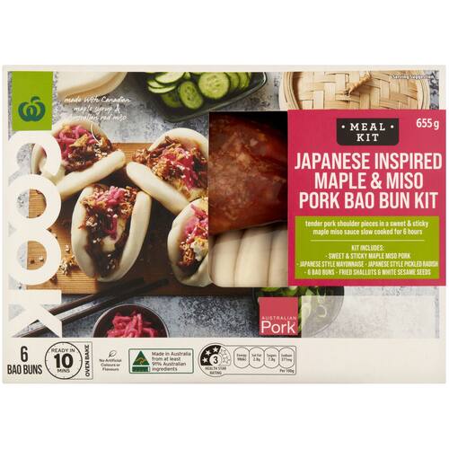 Woolworths Cook Japanese Inspired Maple and Miso Pork Bao Bun Kit 655g