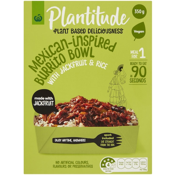 Woolworths Plantitude Mexican Burrito Bowl With Jackfruit & Rice 350g