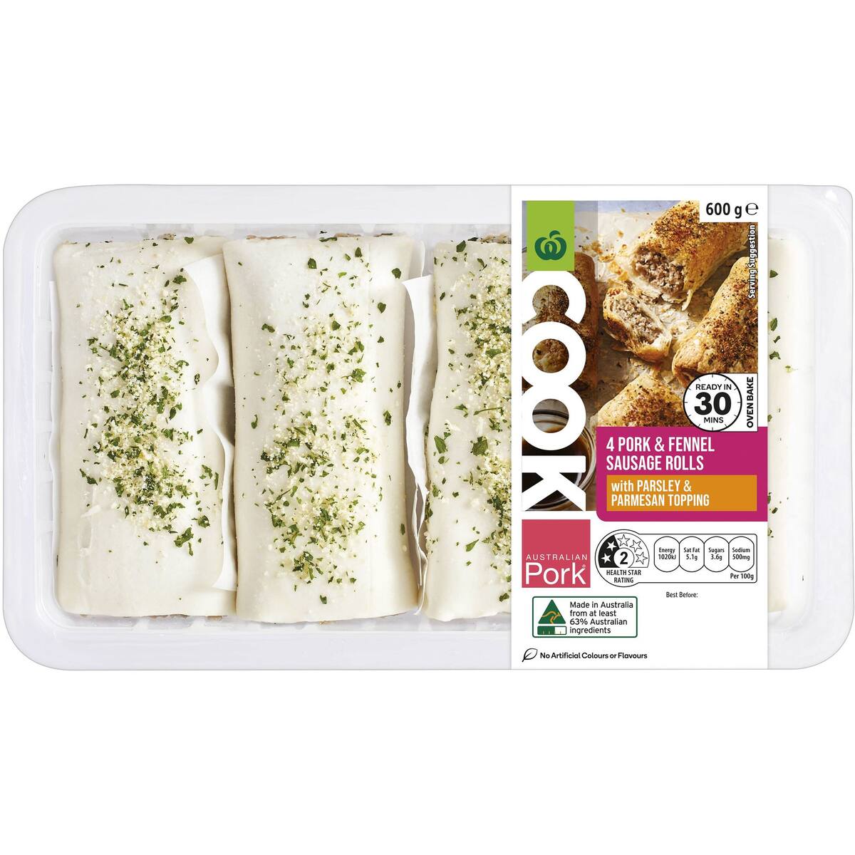 Woolworths Cook Pork and Fennel Sausage Roll 600g bunch
