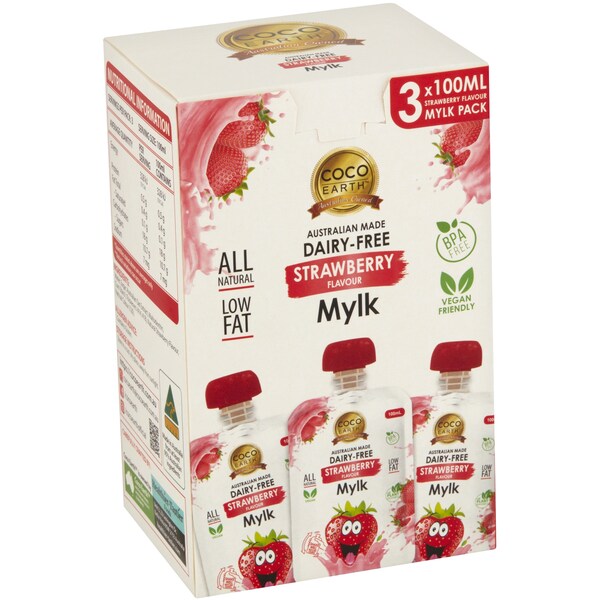 Coco Earth Dairy Free Strawberry Flavour Mylk 100ml x3 Pack