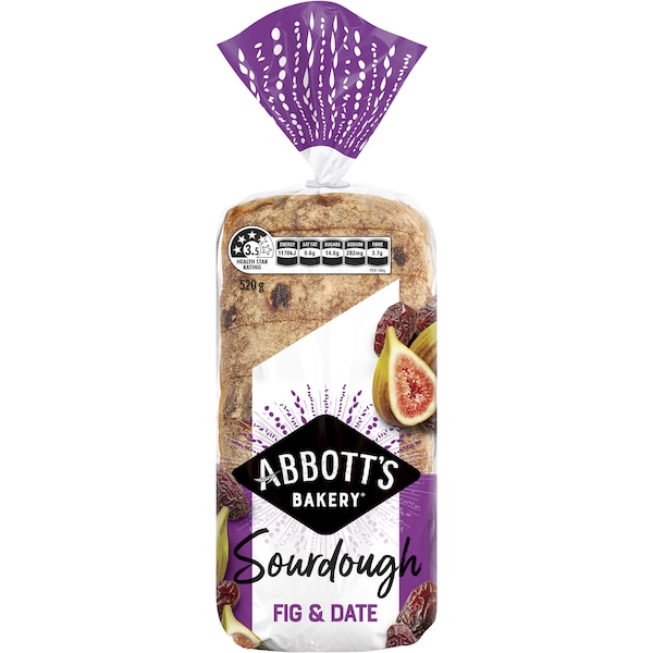 Abbott's Bakery Fig & Date Sourdough Raisin Fruit Bread Loaf Toast 520g