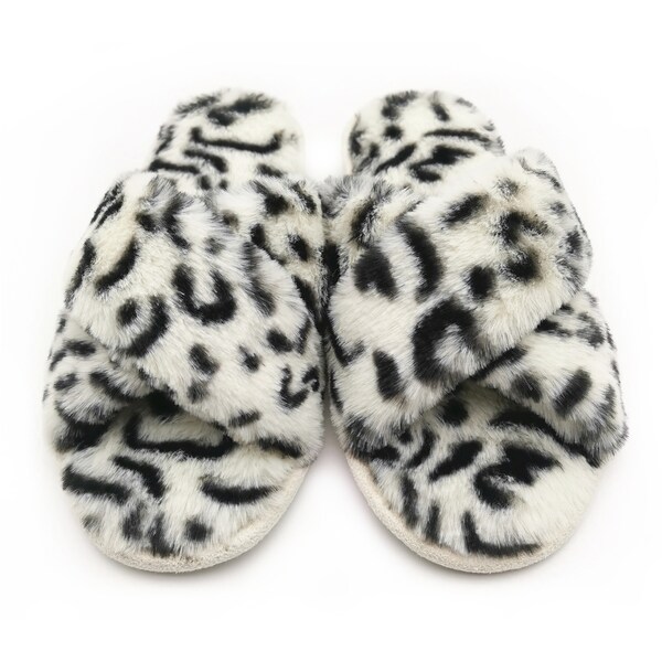 For Her Faux Fur Cross Animal Slipper White Size 9/10 Each