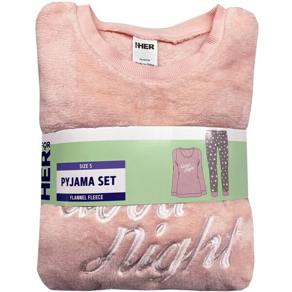 For Her Ladies Flannel Fleece Pyjama Set Pink Extra Large Each