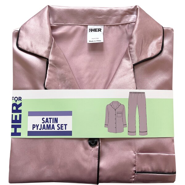 For Her Polyester  Satin Pyjamas Pink Large Each
