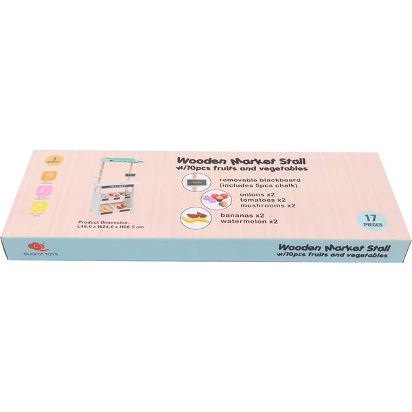 Guanyi Toys Wooden Market Stall & Veg, Black Board & Chalks Each