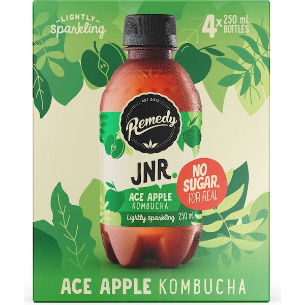 Remedy Jnr Ace Apple Kombucha Lightly Sparkling 250mL x 4 pack