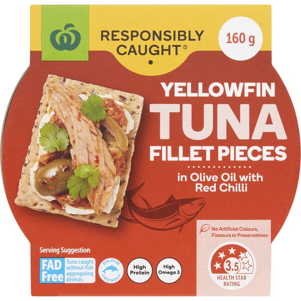Woolworths Yellowfin Tuna Olive Oil With Red Chilli 160g