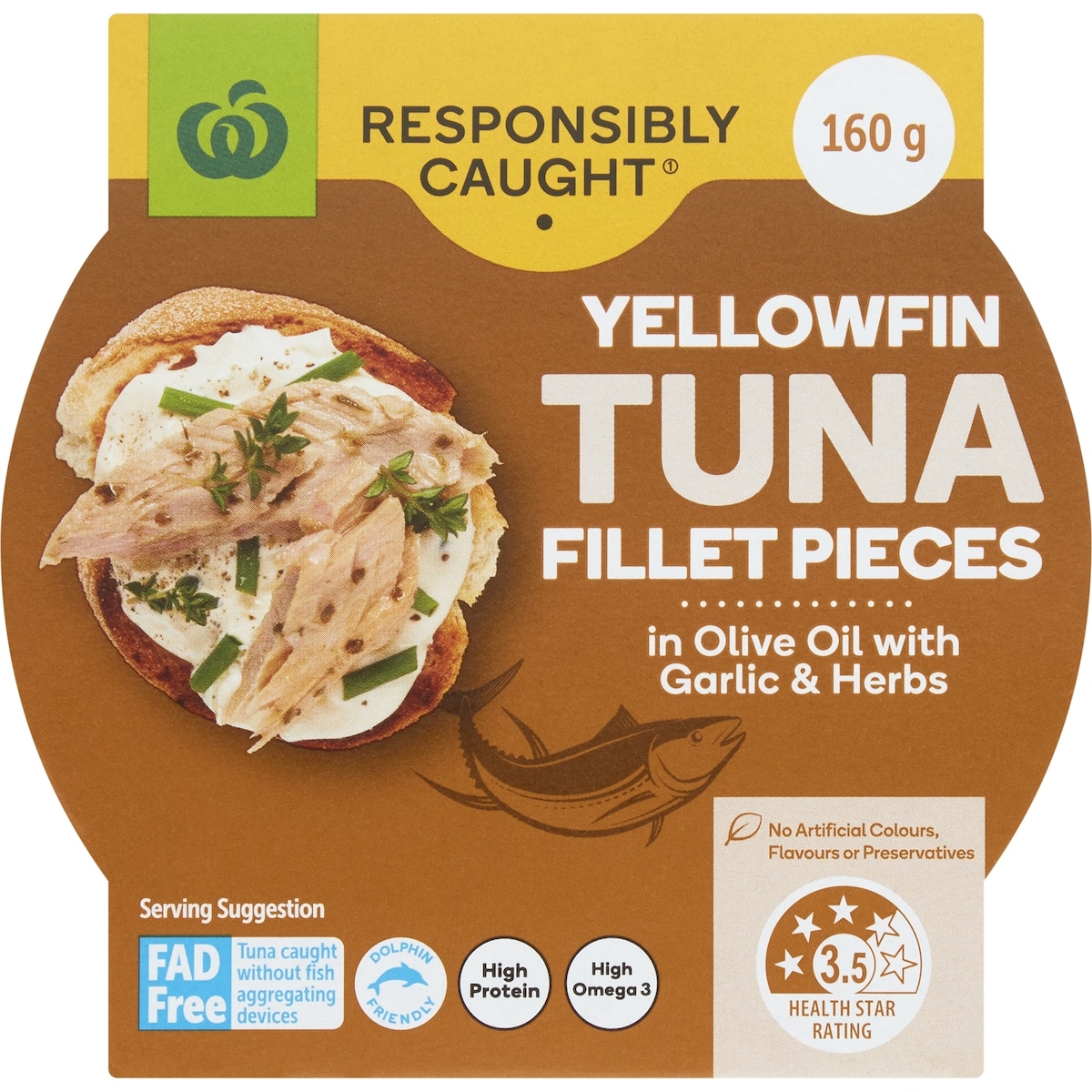 Woolworths Yellowfin Tuna Olive Oil With Garlic and Herbs 160g bunch
