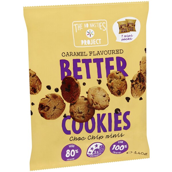 The No Nasties Project Caramel Flavoured Better Cookies Choc Chip Minis 140g
