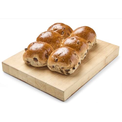Woolworths Traditional Fruited Bun 6 Pack bunch