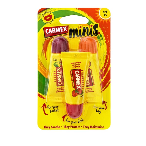 Carmex Moisturising Mini Lip Balms SPF 15 3 pack