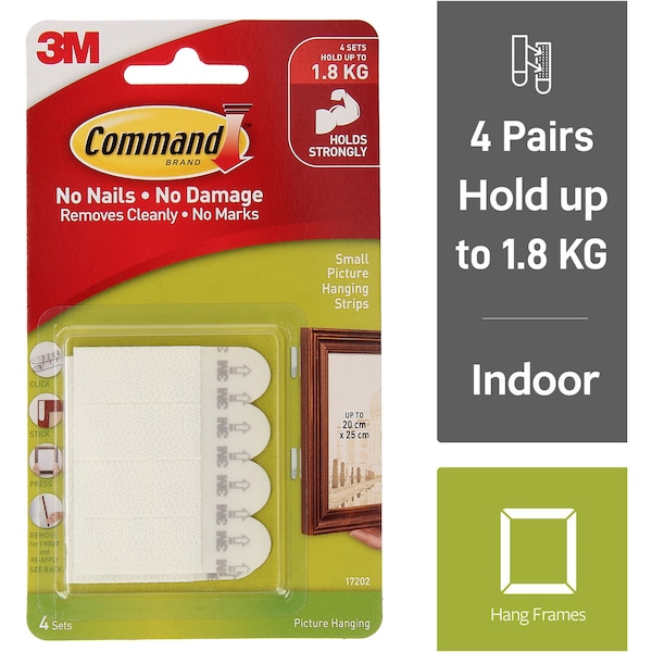 3M Command Picture Hanging Strips Small White 4 Pack