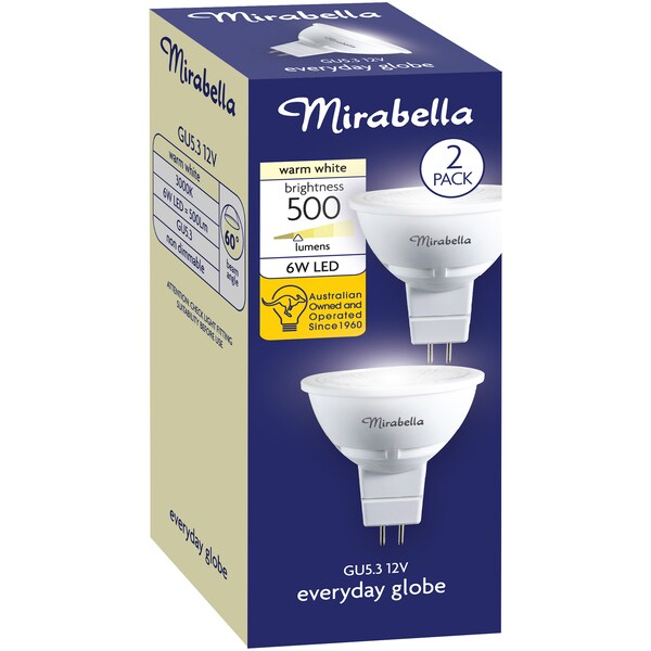 Mirabella 6W Led Gu5.3 12V Warm White Globe 2 pack