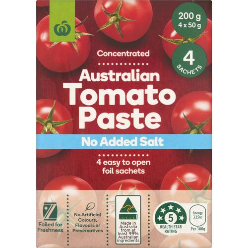 Woolworths Tomato Paste Sachets No Added Salt 4 Pack bunch