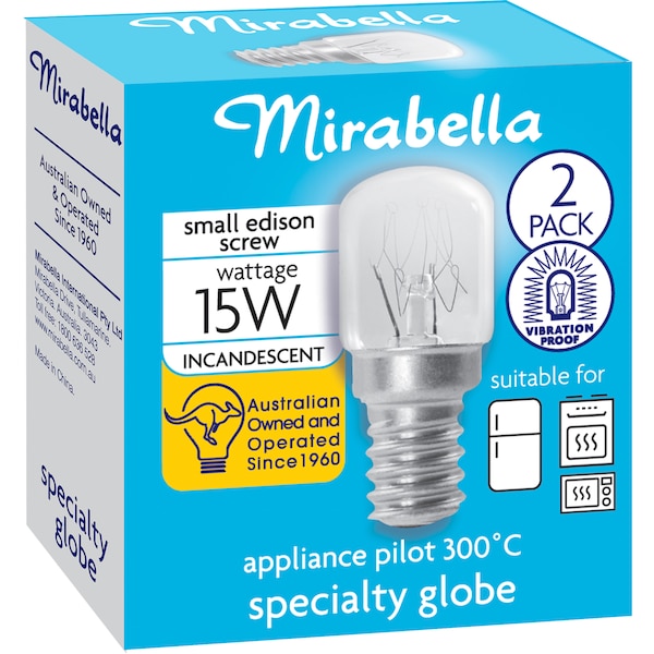 Mirabella Appliance Oven Clear Globe SES 15W 2 pack