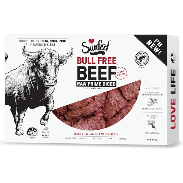 Sunfed Bull Free Beef Raw Diced 300g
