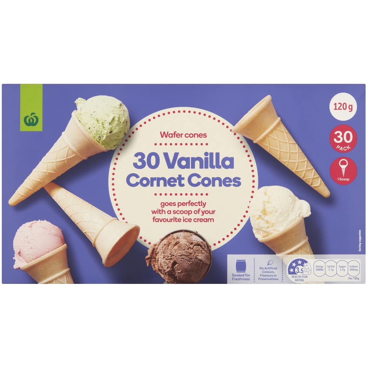 Woolworths Vanilla Cones 30 Pack bunch