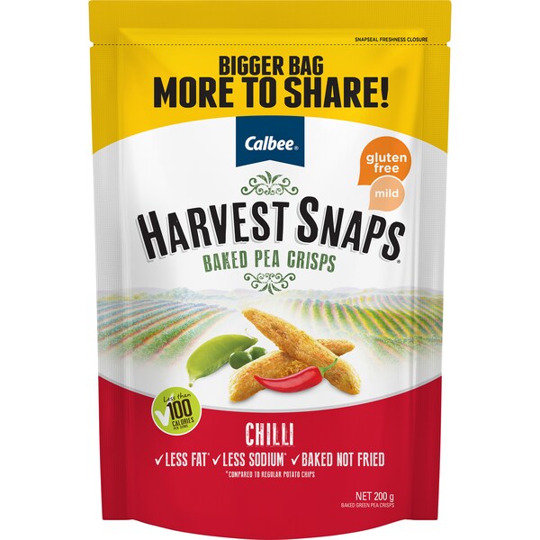 Calbee Harvest Snaps Baked Pea Crisps Chilli 200g