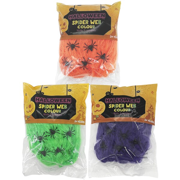 Halloween Spider Webs Assorted Colours Each