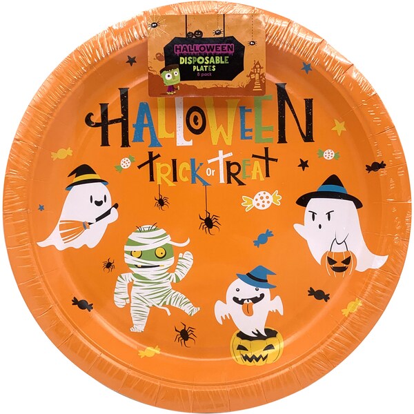 Halloween Disposable Plates Orange 8 Pack